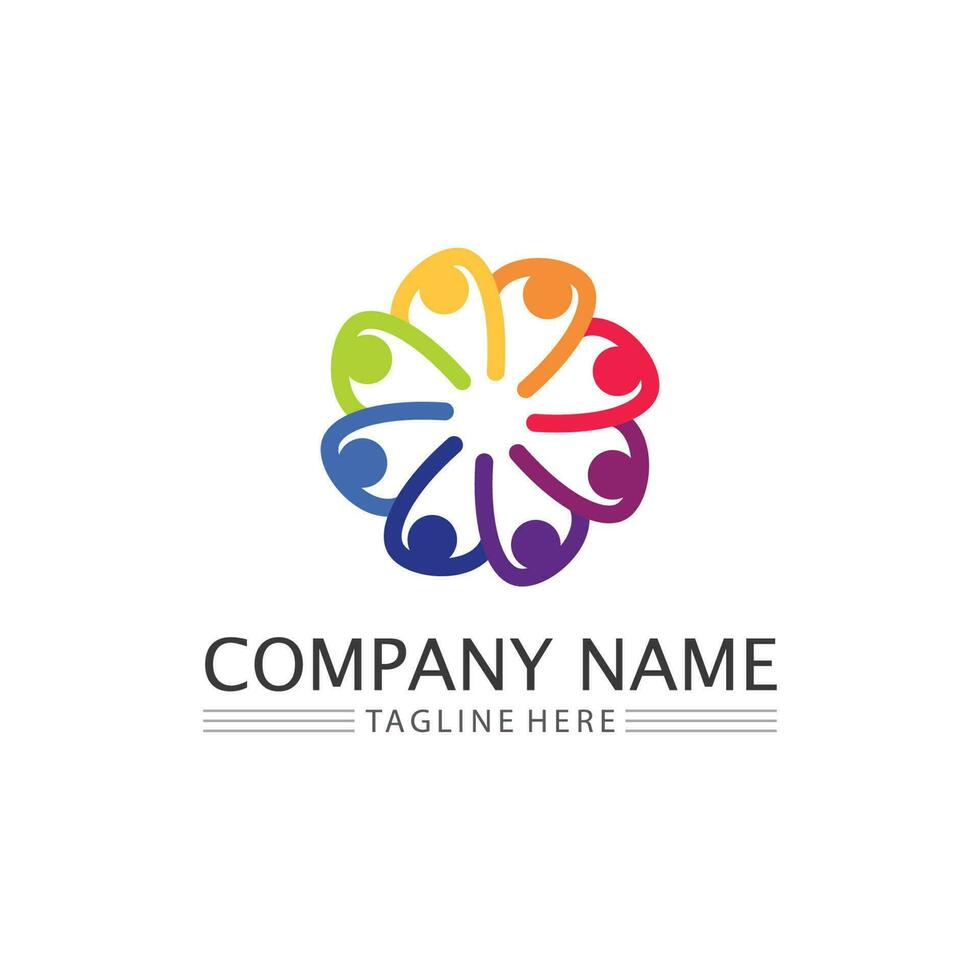 comunidade logo pessoas trabalham em equipe e negócios vetor logotipo e grupo de design família