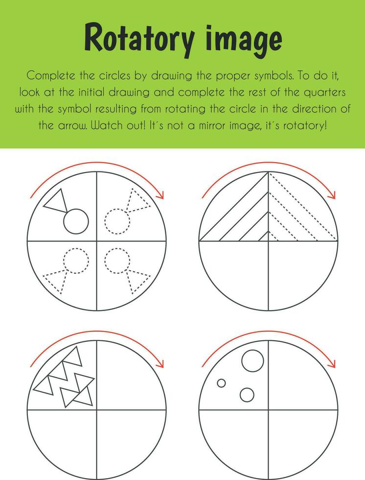 rotatório imagem educacional folha. primário módulo para espacial entendimento. 5-6 anos velho. educacional folhas Series vetor