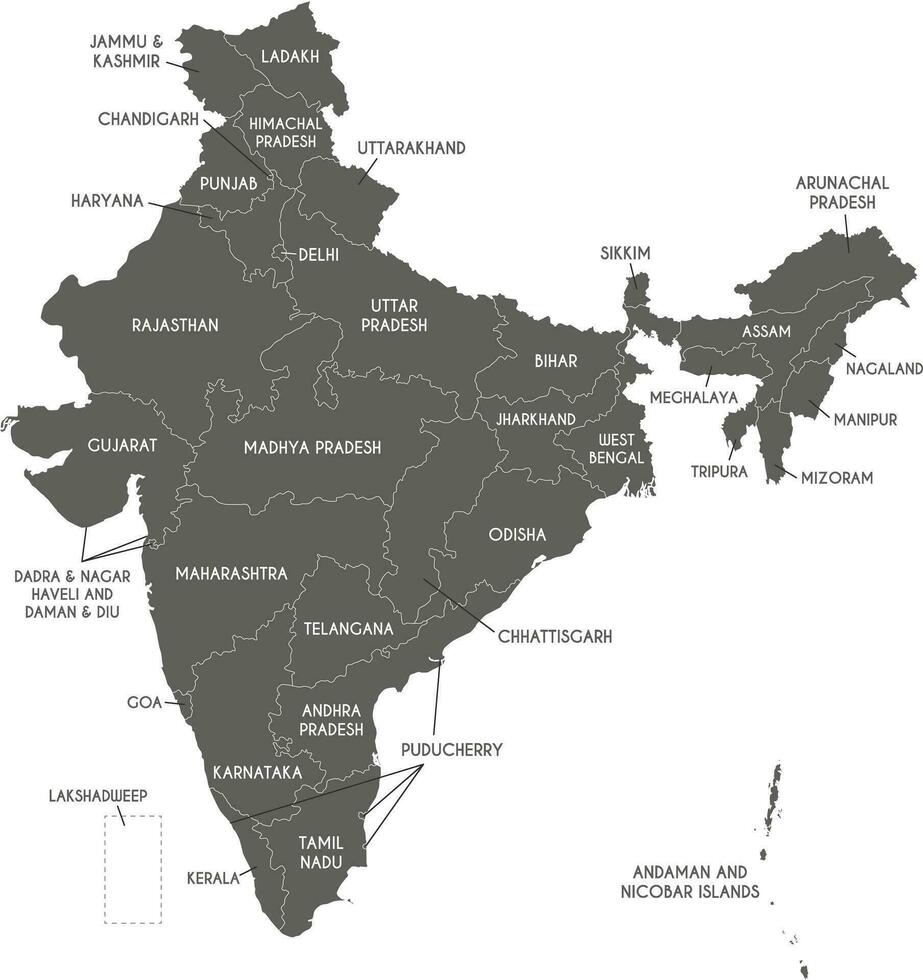 vetor mapa do Índia com estados e territórios e administrativo divisões. editável e claramente etiquetado camadas.