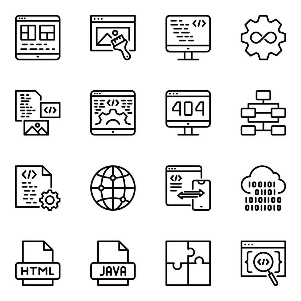 rede desenvolvimento linha ícones conjunto vetor