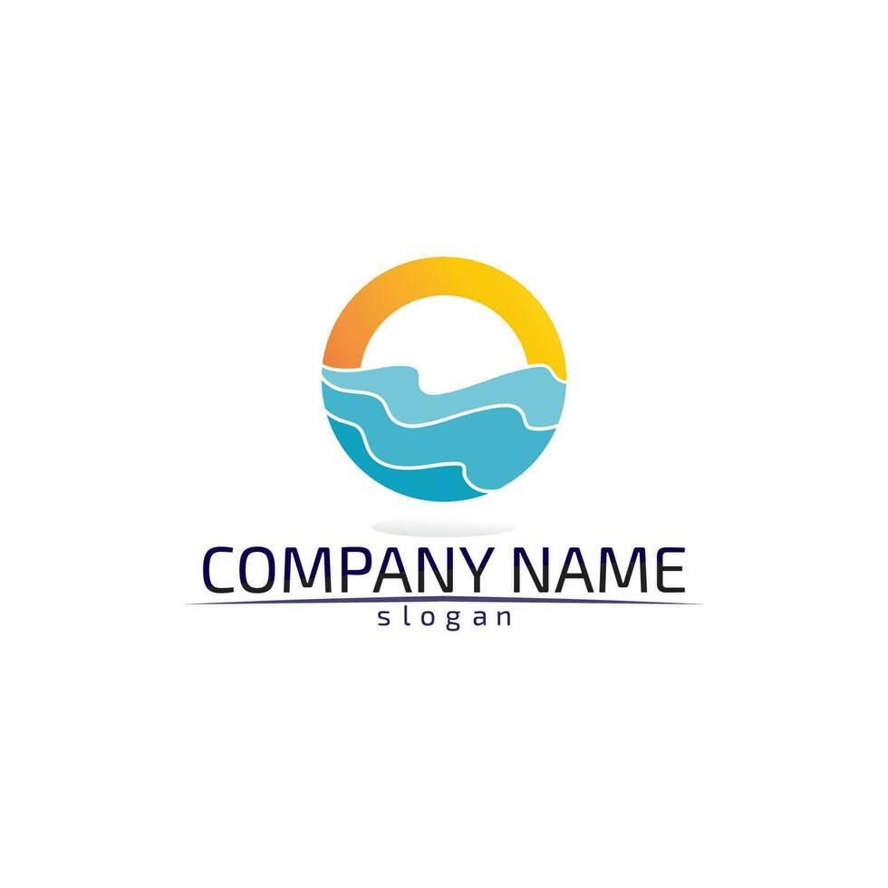 aplicativo de ícones do logotipo e do modelo dos símbolos das ondas da praia de água azul vetor