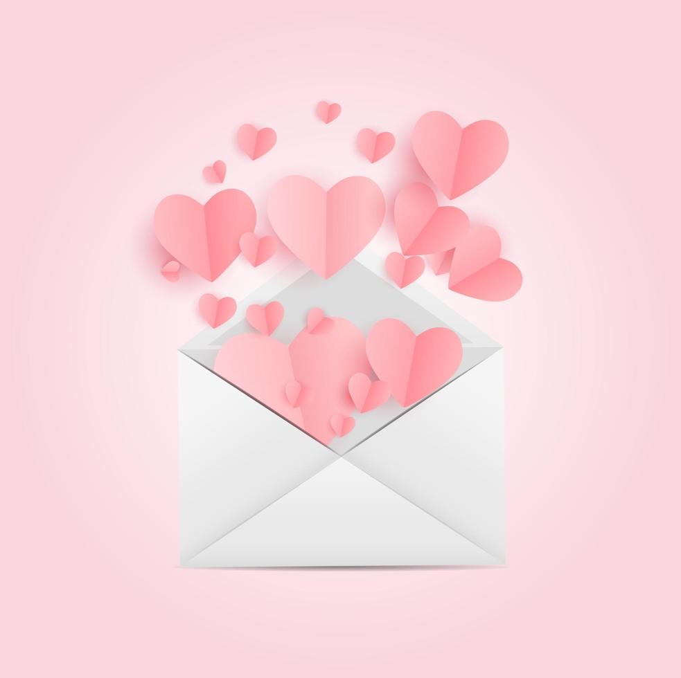 envelope com design de fundo de amor e sentimentos de símbolo de coração vetor