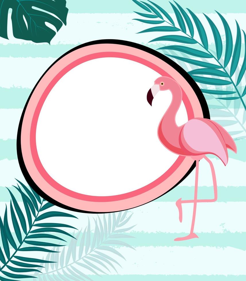 fundo tropical abstrato com flamingo e folhas de palmeira vetor