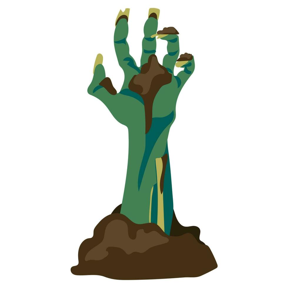 assustador zumbi mão rastejando Fora do a terra em uma branco fundo, dia das Bruxas feriado - vetor ilustração. uma verde podre mão dentro a areia sobe Fora do a cova. assustador e quebrado