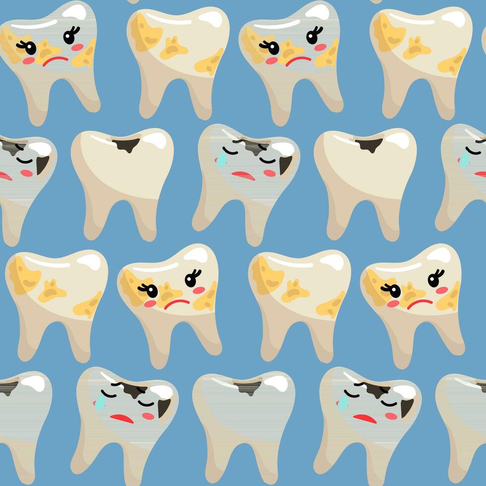 uma desenhando do triste chorando dentes dentro tártaro e cárie, uma Garoto e uma garota. a tema é tártaro. encantador vetor ilustração. azul fundo para cartões postais, tecido, invólucro papel desatado desenho animado enfeite