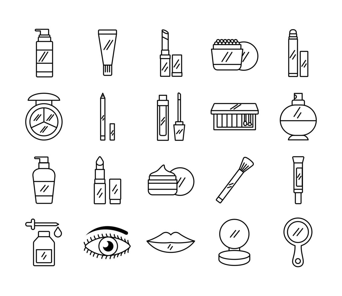 pacote de vinte maquiagem ícones conjunto de cosméticos vetor