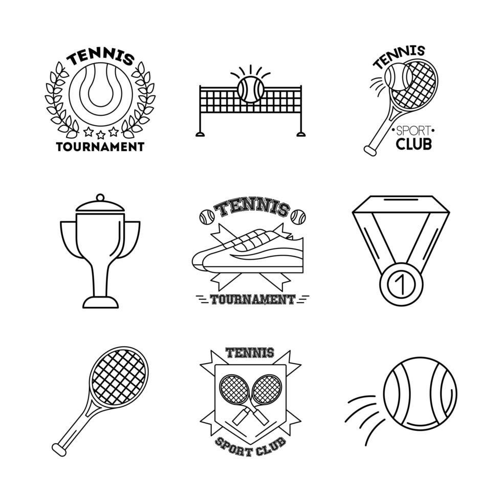 pacote de nove ícones de conjunto de tênis esportivo vetor