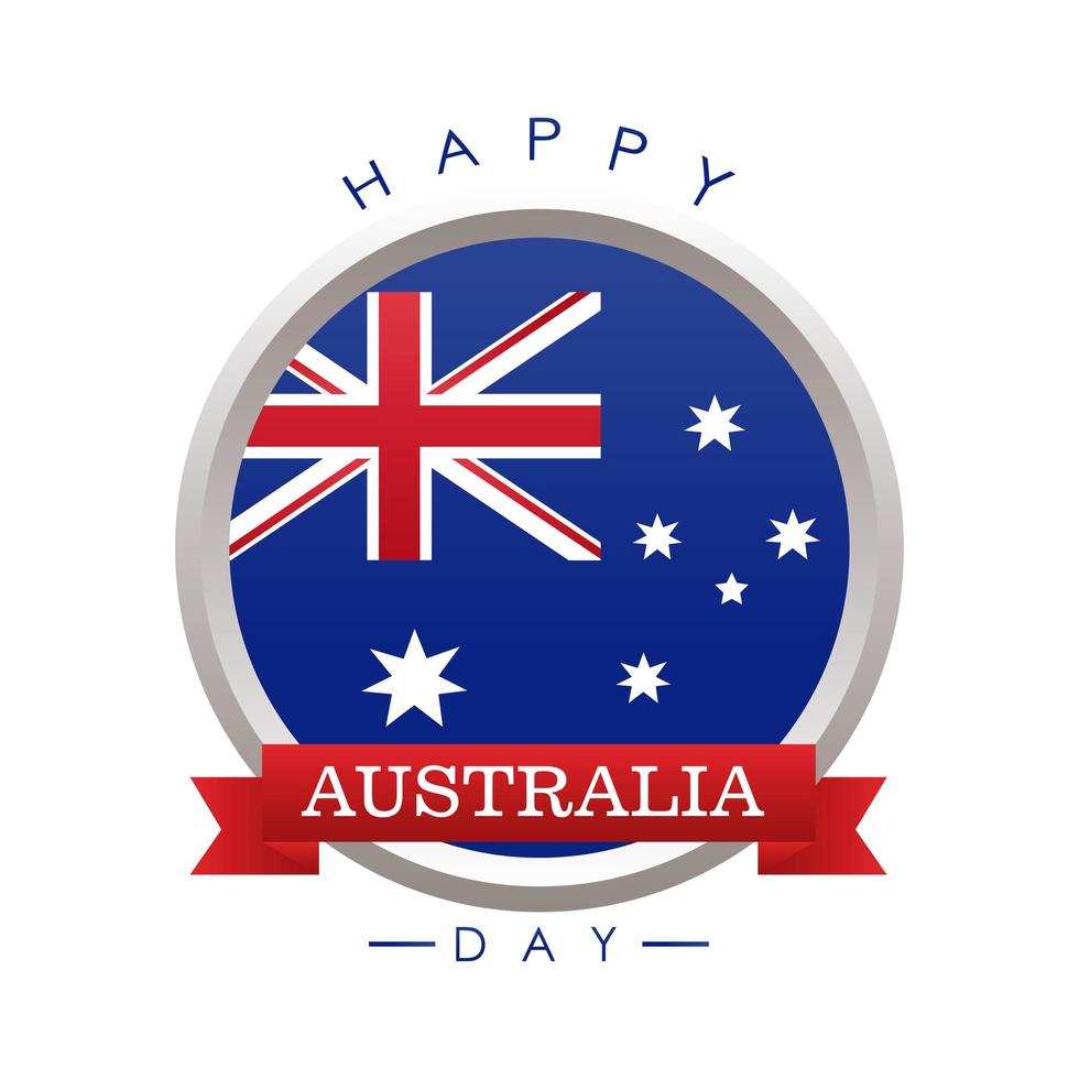 feliz dia da Austrália letras com bandeira em moldura circular vetor