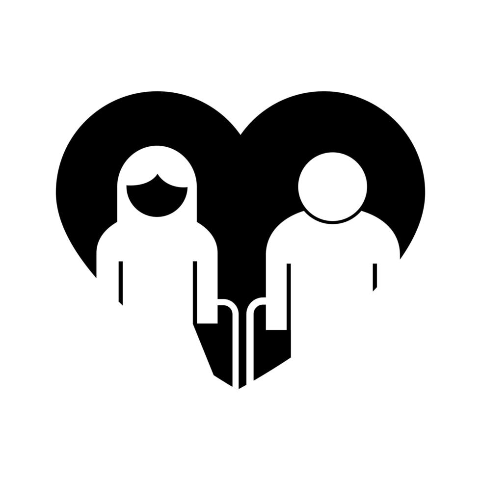 casal de avós em ícone de estilo de silhueta de avatares em coração vetor