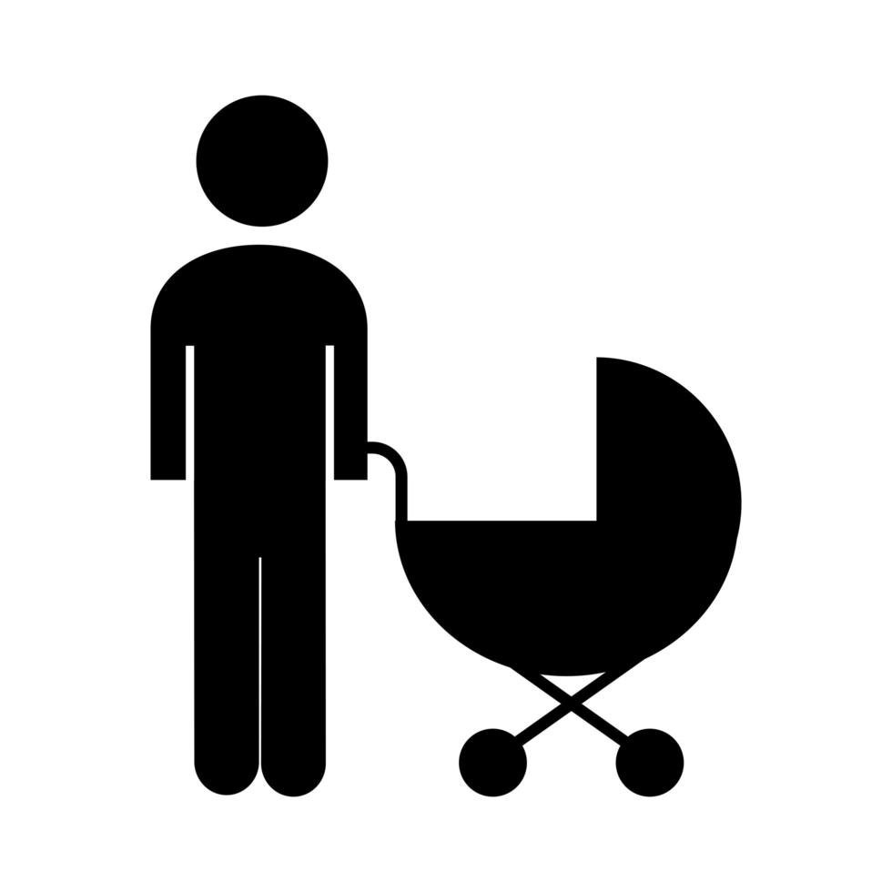 figura do pai da família com ícone de estilo de silhueta de carrinho de bebê vetor
