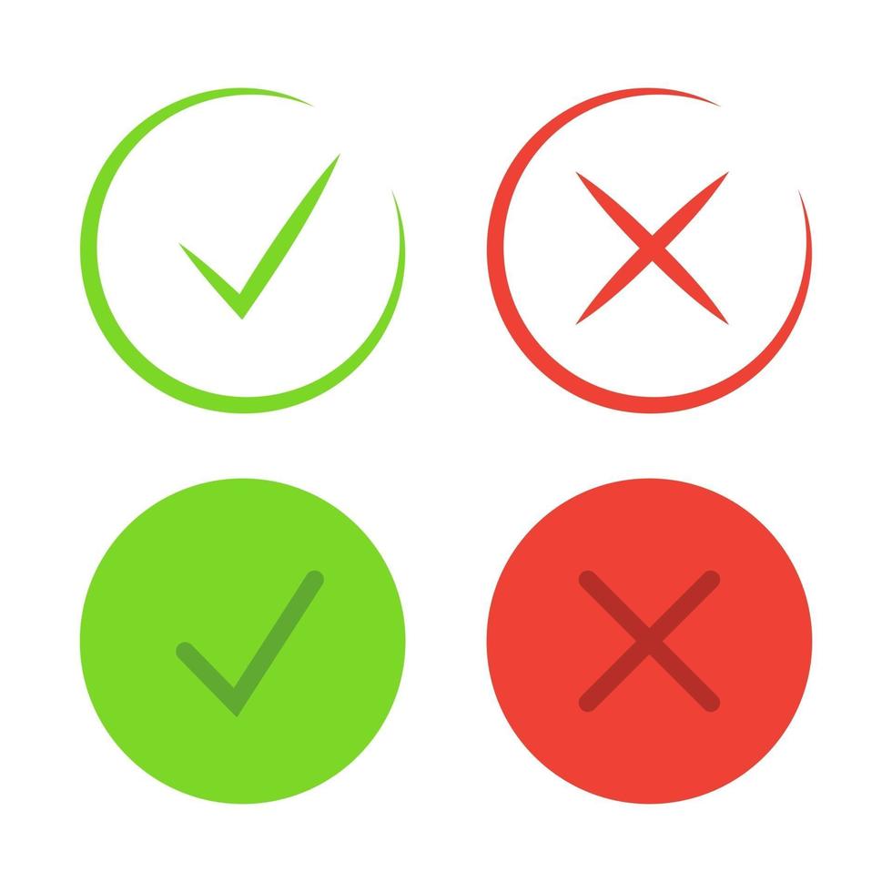 ícones de marca de verificação símbolos de aprovação e recusa vetor