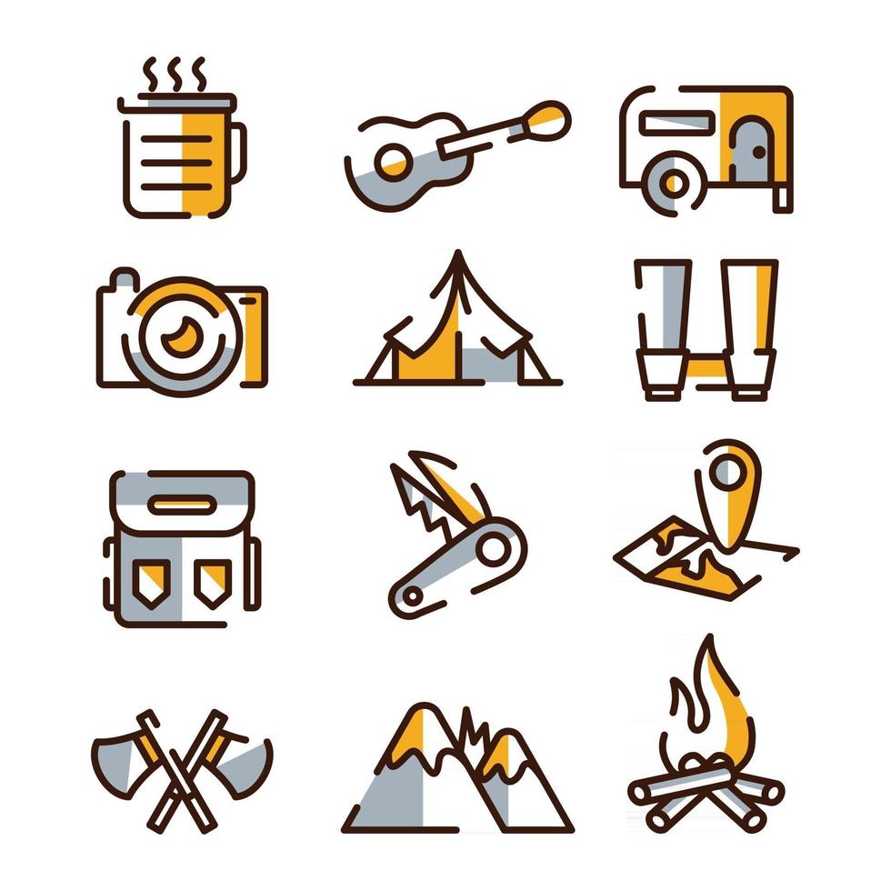 coleção de ícones de acampamento de verão vetor