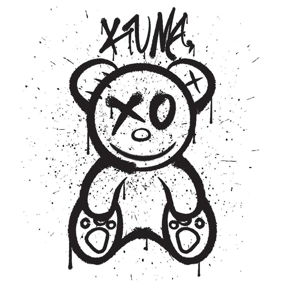 vetor grafite spray pintura fofa Urso de pelúcia Urso isolado vetor ilustração