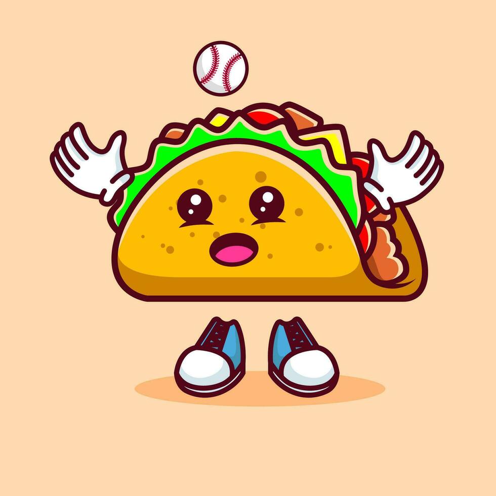 vetor ilustração do kawaii taco desenho animado personagem com beisebol bastão e bola. vetor eps 10