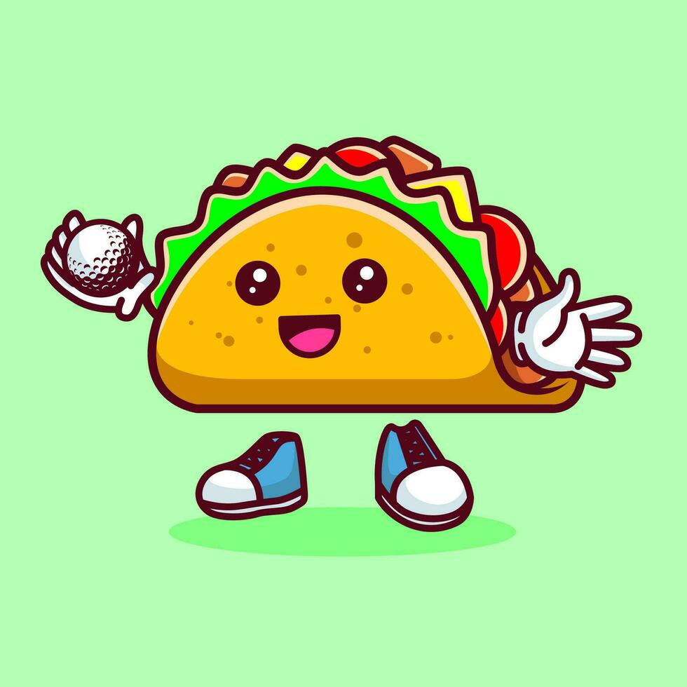 vetor ilustração do kawaii taco desenho animado personagem com bastão golfe e bola. vetor eps 10