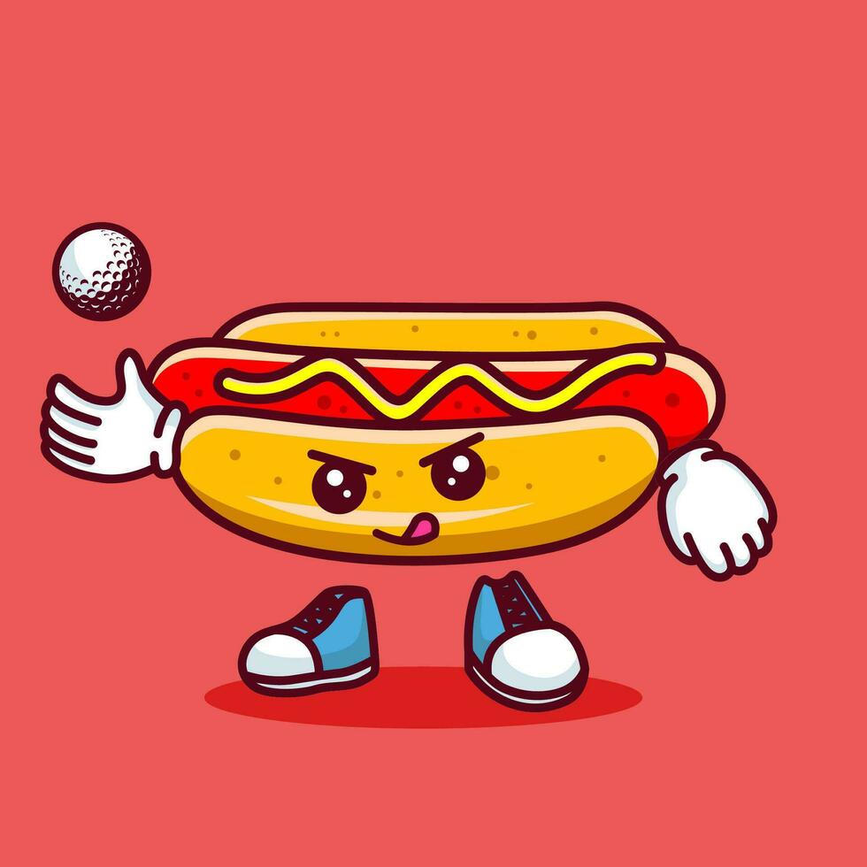 vetor ilustração do kawaii quente cachorro desenho animado personagem com bastão golfe e bola. vetor eps 10