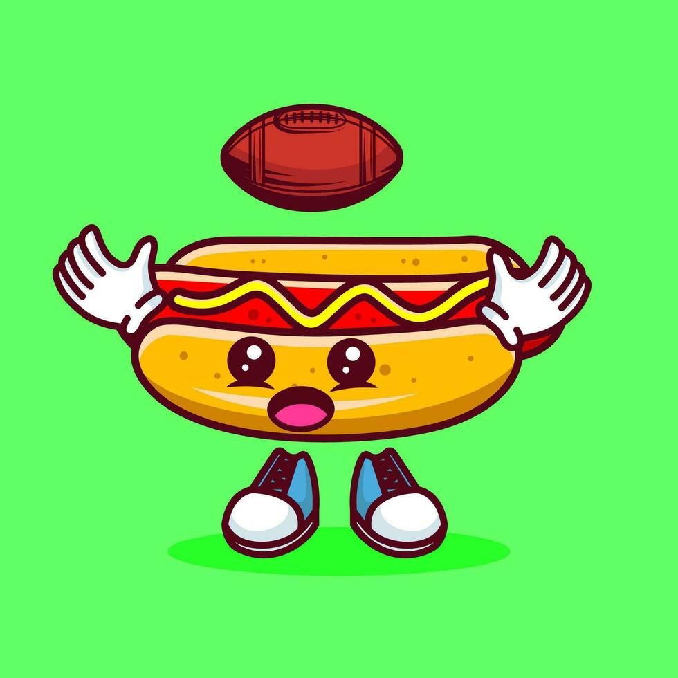 vetor ilustração do kawaii quente cachorro desenho animado personagem com americano futebol bola. vetor eps 10