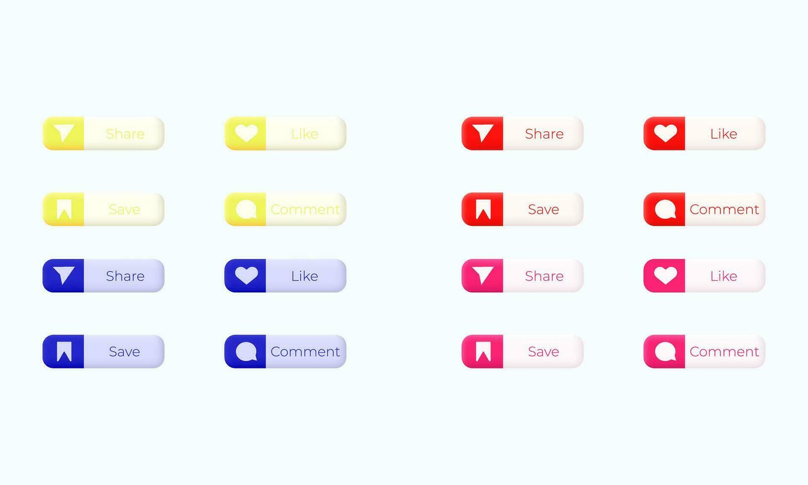 ilustração conjunto coleção colorida gostar Comente compartilhar Salve  social meios de comunicação botões 3d vetor ícone moderno isolado em fundo