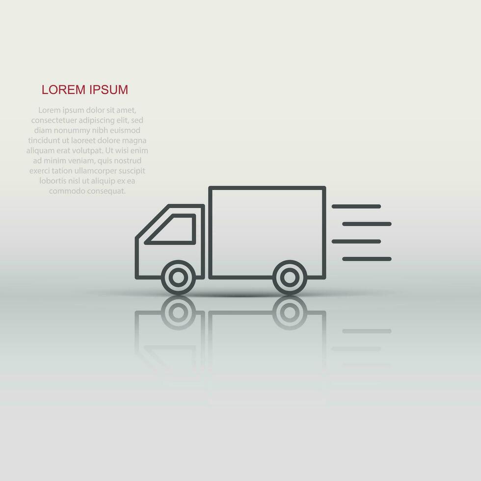 Entrega caminhão placa ícone dentro plano estilo. furgão vetor ilustração em branco isolado fundo. carga carro o negócio conceito.
