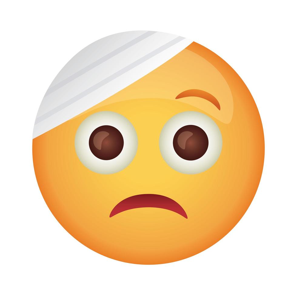Rosto de emoji irregular com curativo na cabeça ícone de estilo plano vetor