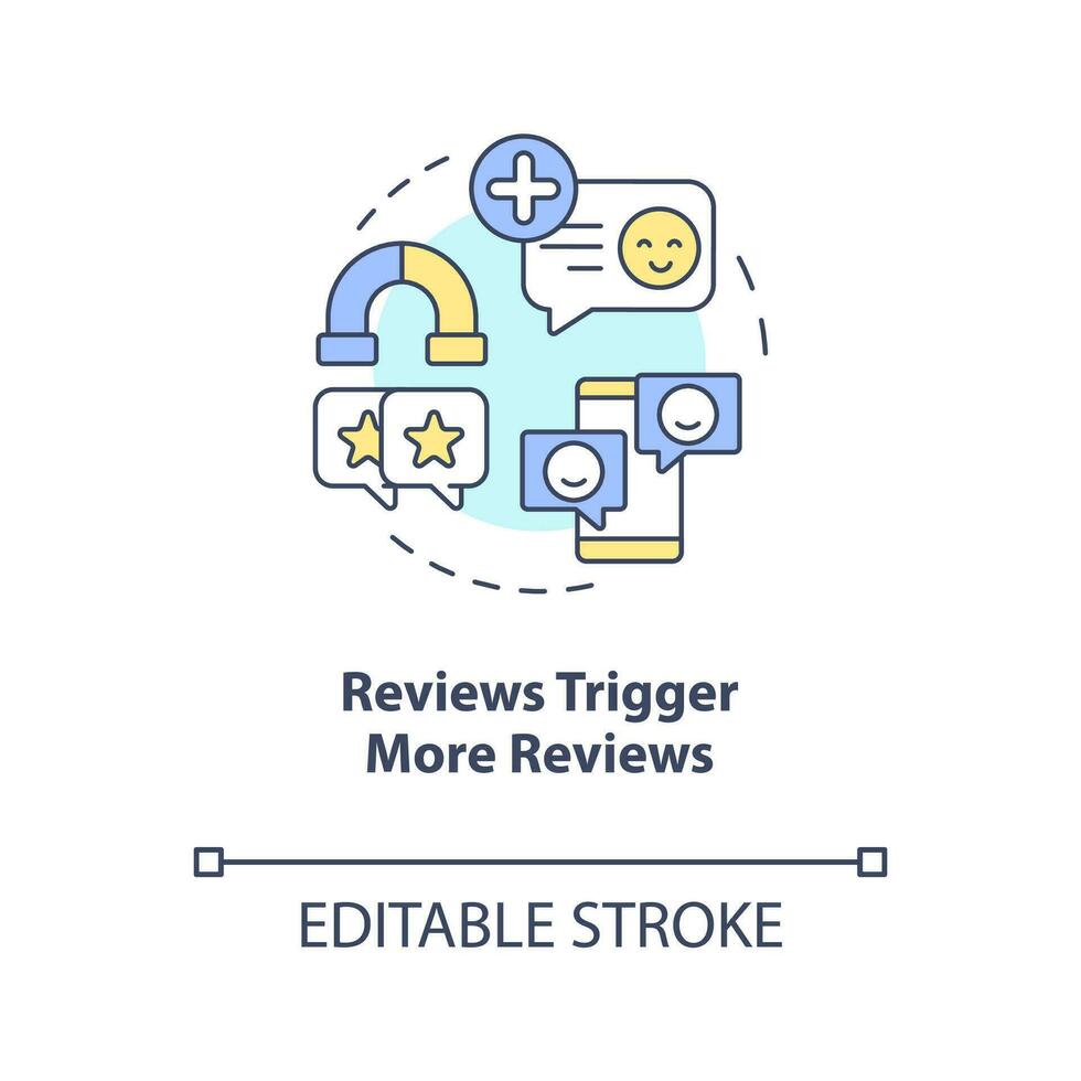 avaliações desencadear Mais avaliações conceito ícone. social meios de comunicação. cliente comentários razão abstrato idéia fino linha ilustração. isolado esboço desenho. editável acidente vascular encefálico vetor