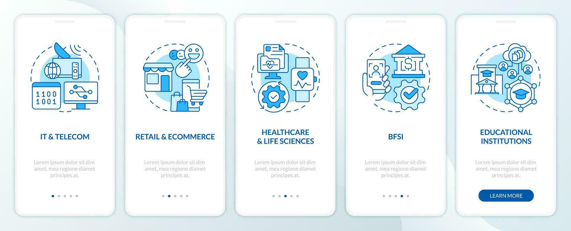 versão ao controle fim do utilizador indústria azul onboarding Móvel aplicativo tela. passo a passo 5 passos editável gráfico instruções com linear conceitos. interface do usuário, ux, gui modelo vetor