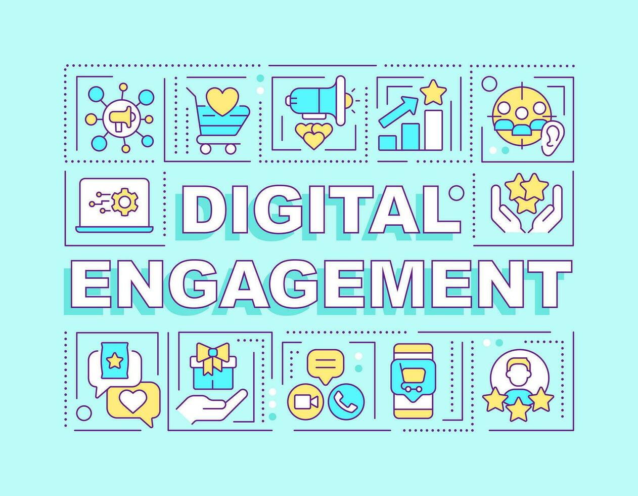 digital noivado palavra conceitos turquesa bandeira. comércio eletrônico. infográficos com editável ícones em cor fundo. isolado tipografia. vetor ilustração com texto