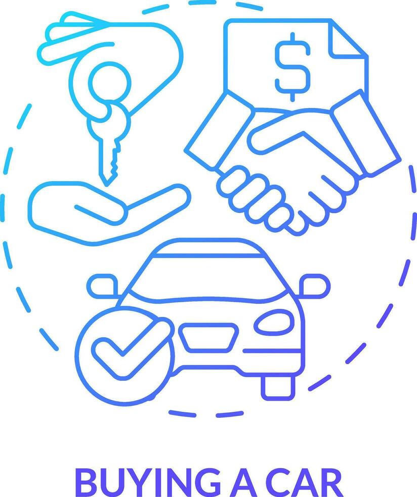 comprando carro azul gradiente conceito ícone. vida habilidade abstrato idéia fino linha ilustração. compra veículo. carro concessionária. auto empréstimo. isolado esboço desenhando vetor