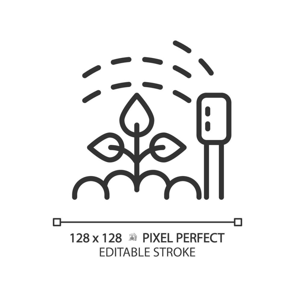rega linear ícone. inteligente irrigação. aspersor sistema. jardim dispositivo. solo umidade. crescendo plantas. fino linha ilustração. contorno símbolo. vetor esboço desenho. editável acidente vascular encefálico
