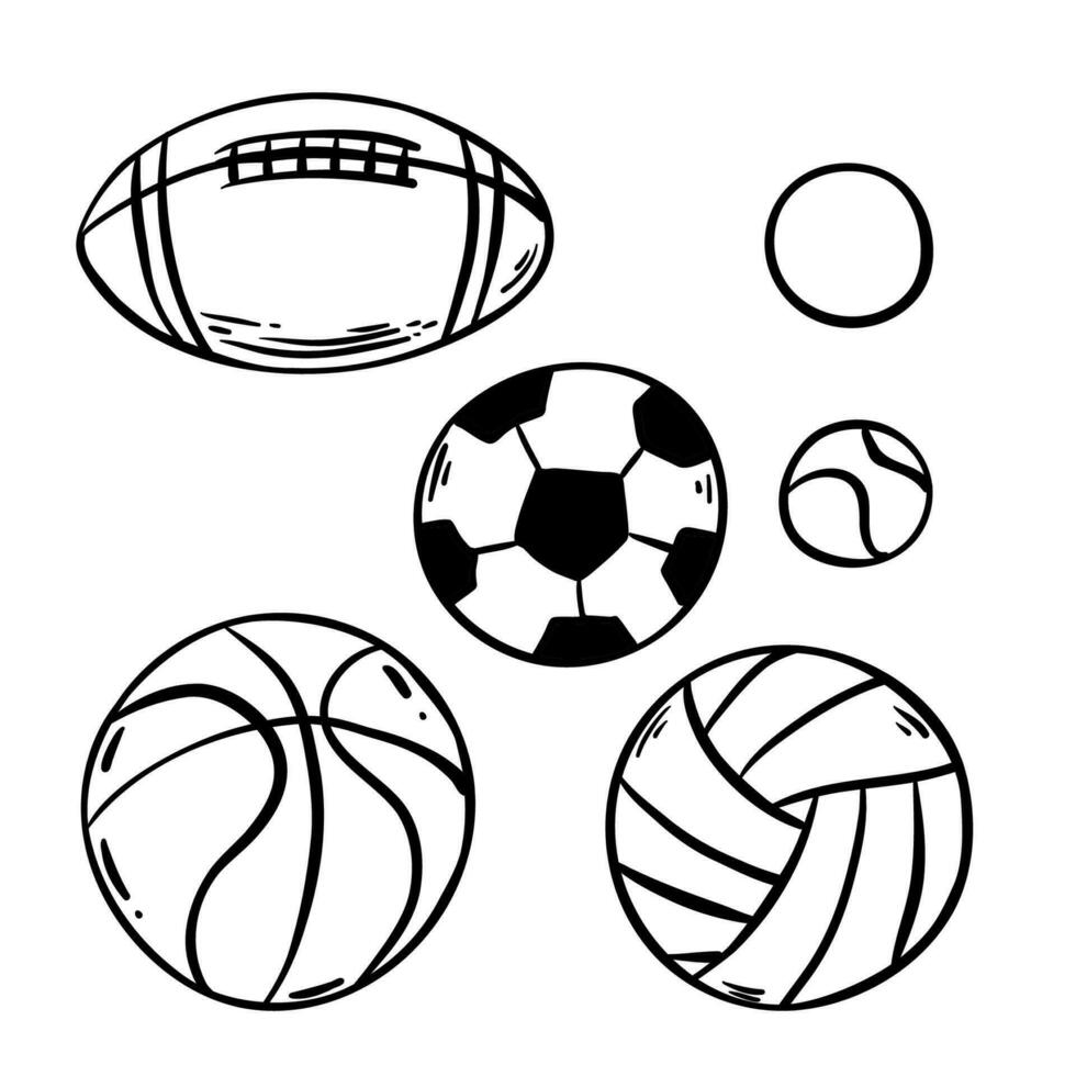 um conjunto esportivo brilhante com a imagem de bolas para jogar vôlei,  basquete, futebol, futebol americano. bolas para jogos esportivos.  ilustração vetorial isolada em um fundo branco 15113639 Vetor no Vecteezy