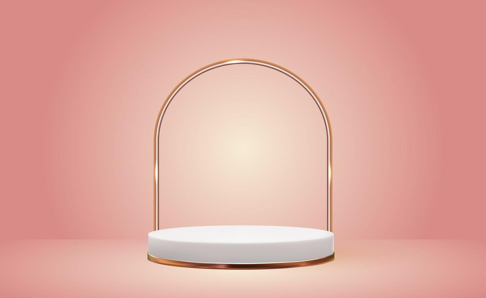 fundo de pedestal 3d branco com moldura de anel de vidro dourado rosa para revista de moda de apresentação de produtos cosméticos vetor