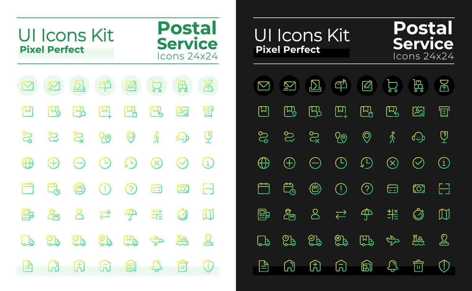 postal serviço pixel perfeito gradiente linear ui ícones conjunto para escuro, luz modo. linha contorno do utilizador interface símbolos. vetor isolado esboço ilustrações