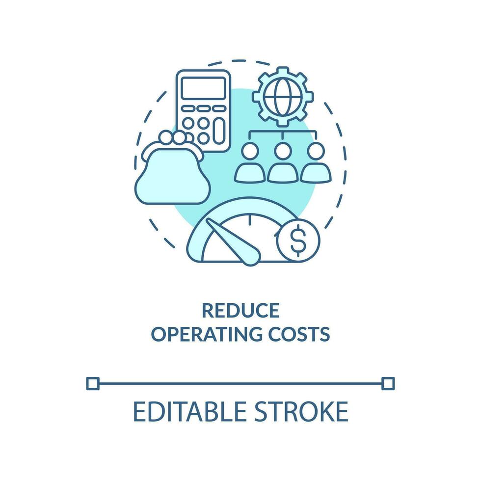 reduzir operativo custos turquesa conceito ícone. terceirização benefício para o negócio abstrato idéia fino linha ilustração. isolado esboço desenho. editável acidente vascular encefálico vetor