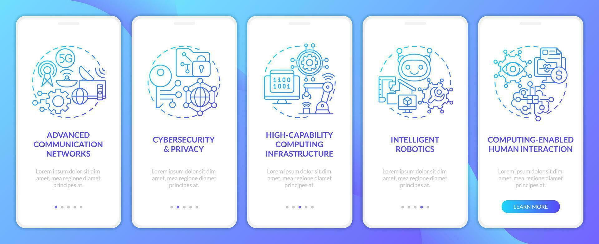 governamental isto financiamento azul gradiente onboarding Móvel aplicativo tela. finança passo a passo 5 passos gráfico instruções com linear conceitos. interface do usuário, ux, gui modelo vetor