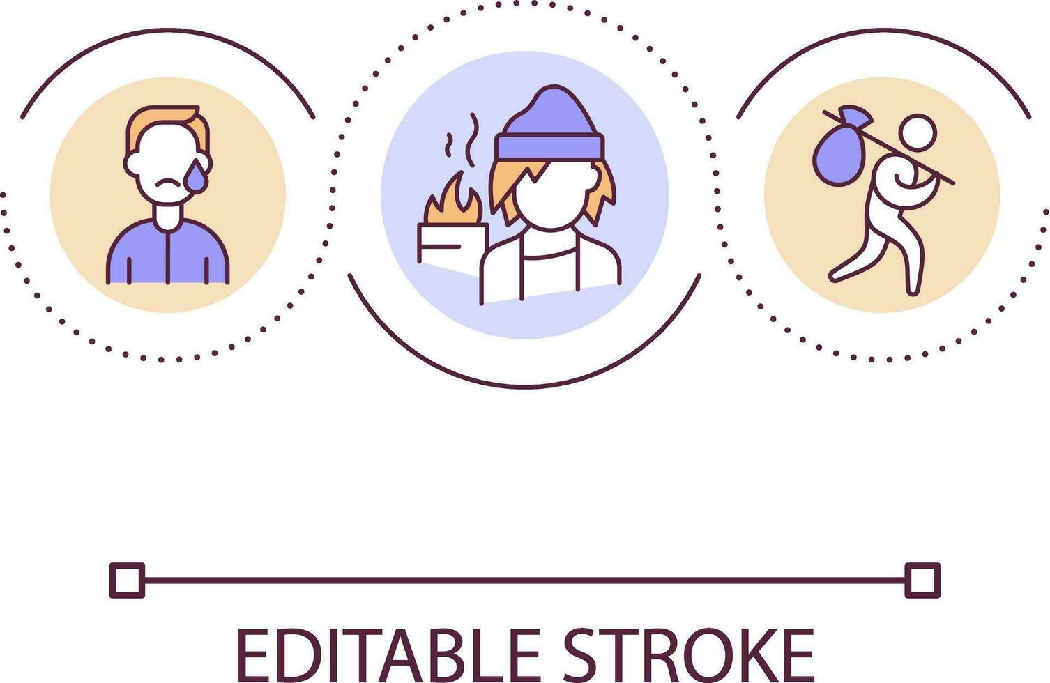 problema do falta de moradia ciclo conceito ícone. vulnerável pobre pessoas. social desafio abstrato idéia fino linha ilustração. isolado esboço desenho. editável acidente vascular encefálico vetor