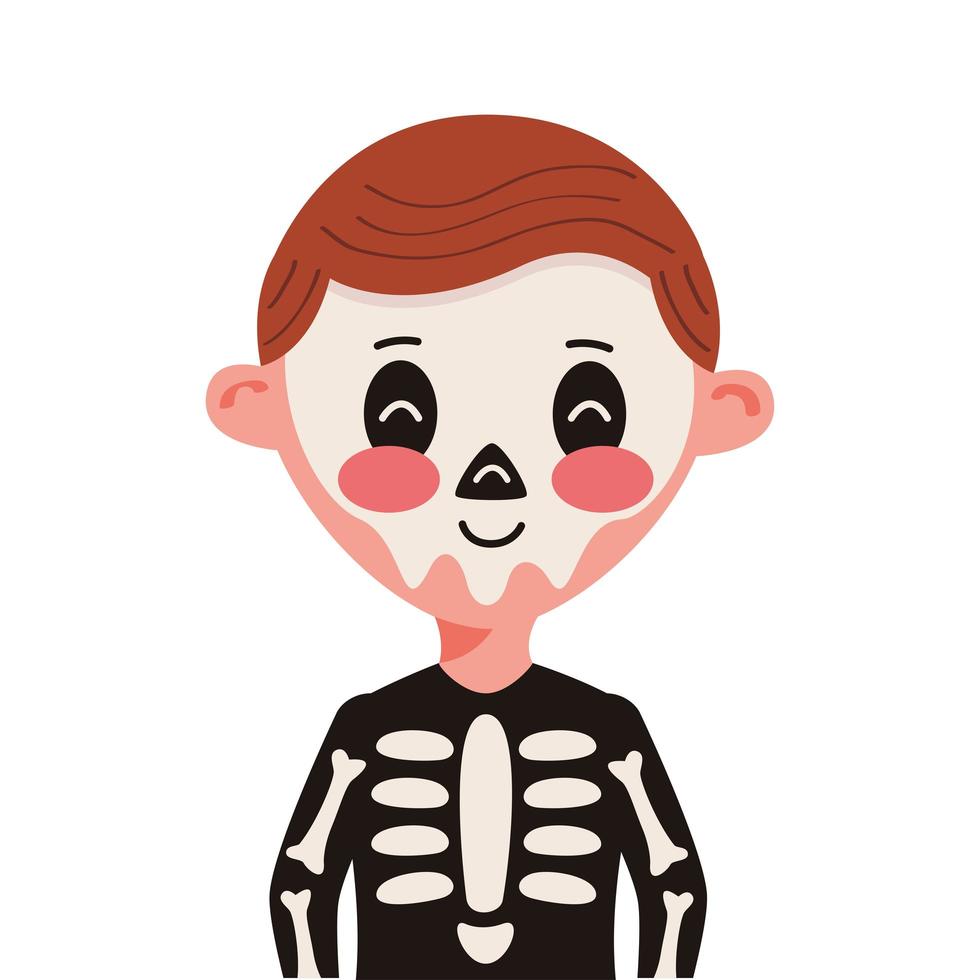 menino com esqueleto disfarçado de personagem vetor