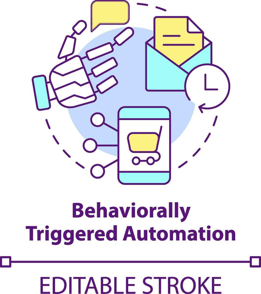 comportamentalmente desencadeado automação conceito ícone. cliente noivado plataforma característica abstrato idéia fino linha ilustração. isolado esboço desenho. editável acidente vascular encefálico vetor
