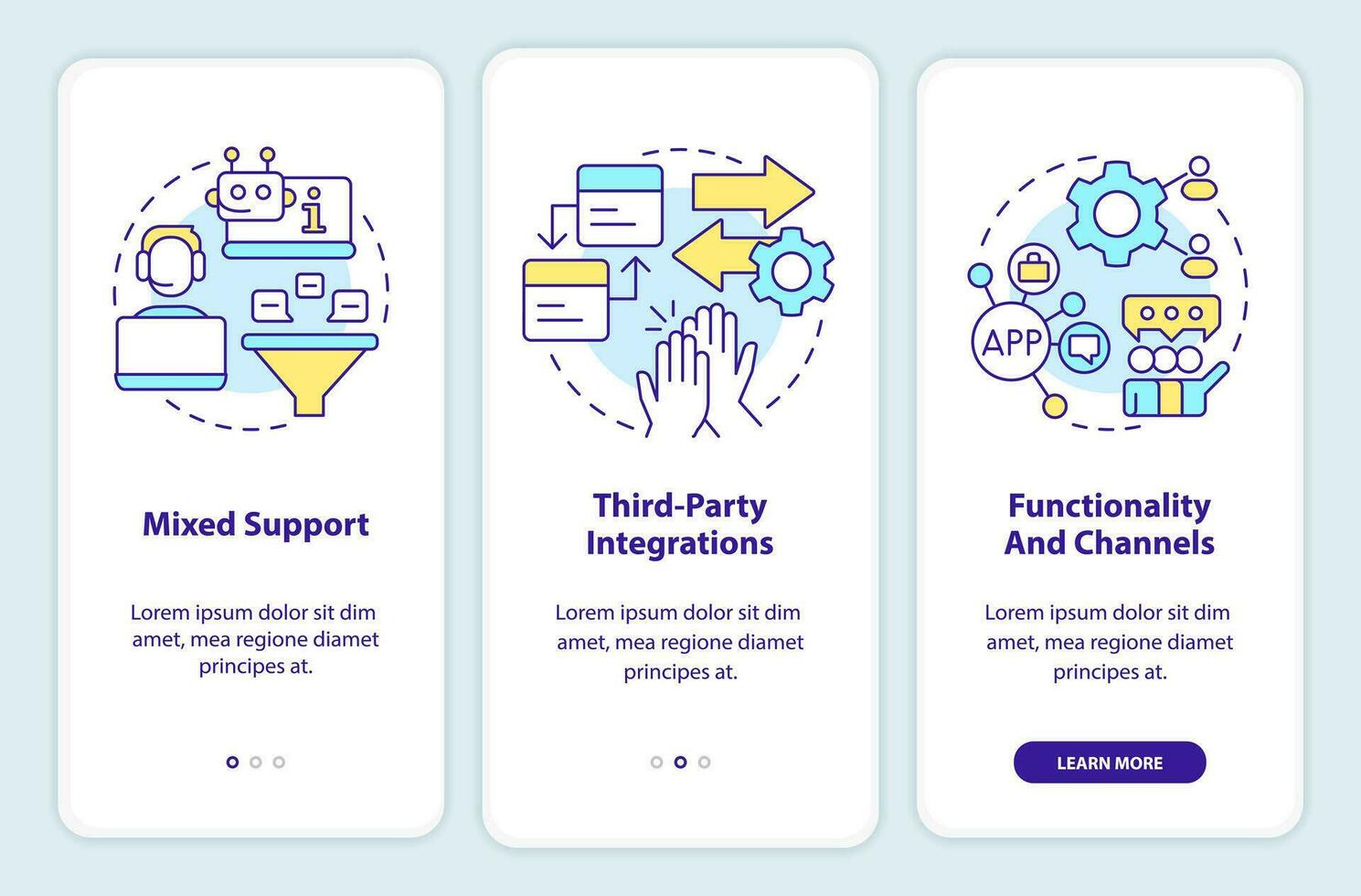 clientes noivado plataforma características onboarding Móvel aplicativo tela. passo a passo 3 passos editável gráfico instruções com linear conceitos. interface do usuário, ux, gui modelo vetor