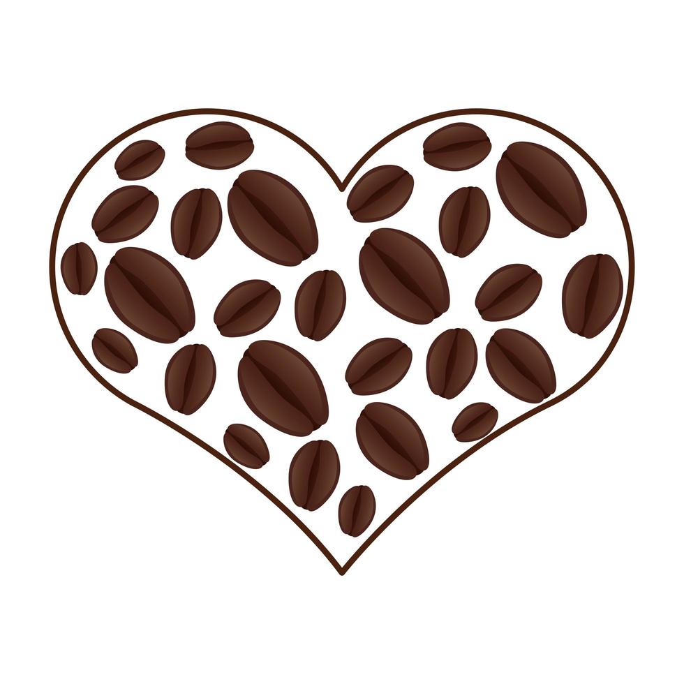 grãos de café no amor de coração vetor