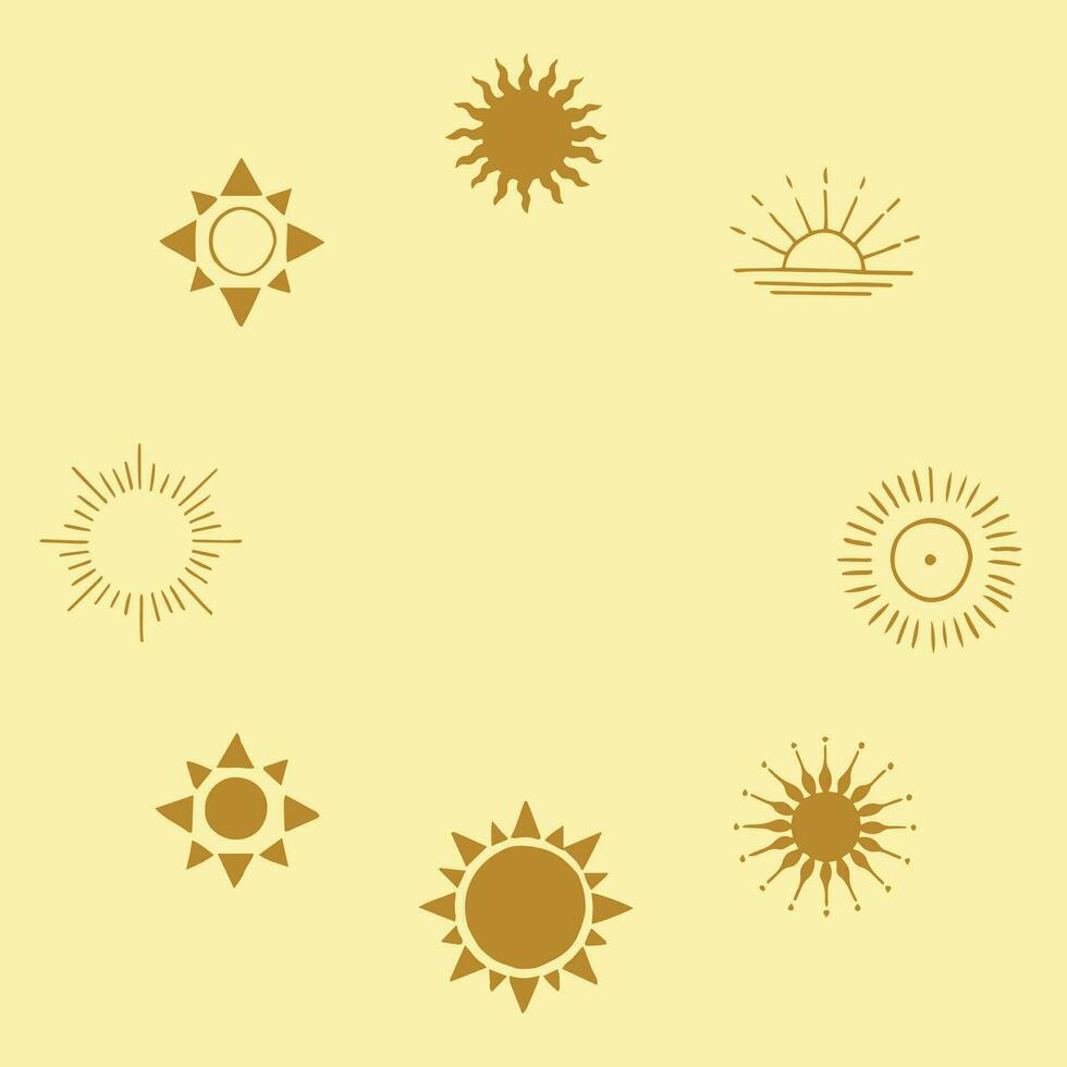 quadro de elementos místicos e misteriosos do sol no estilo desenhado à mão. perfeito para têxteis, cartões, mistério, emblemas de logotipo e embalagens de produtos. vetor