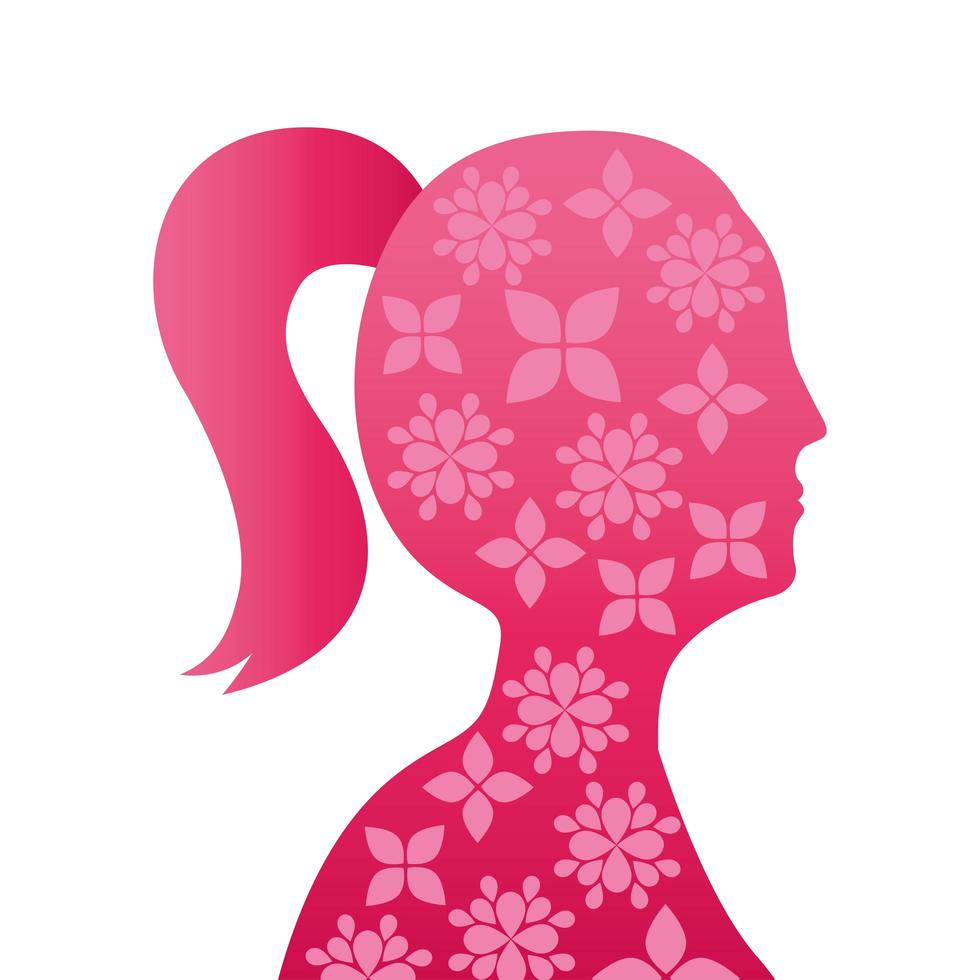 perfil de mulher com padrão de flores vetor
