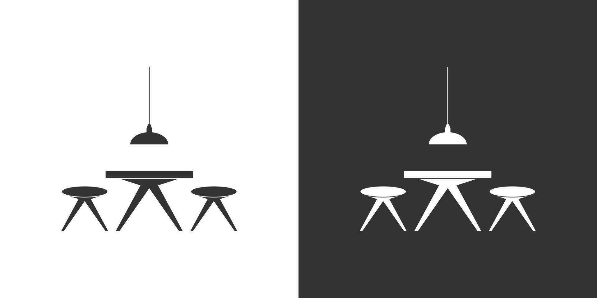 mesa e cadeiras ícone. mobília vetor ícone. Preto e branco Projeto.