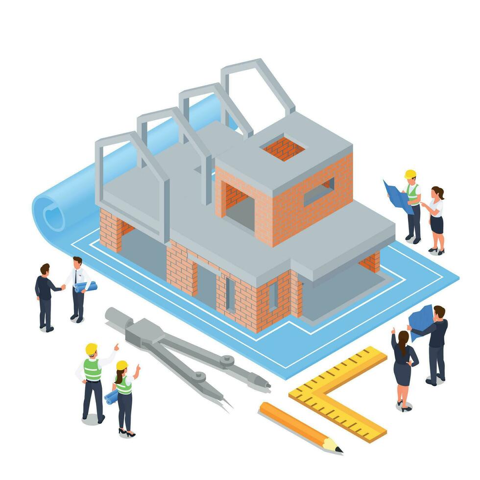 projeto construção isométrico composição vetor