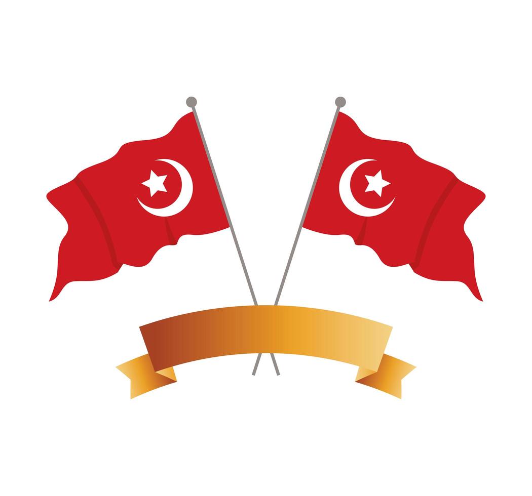bandeiras turquia cruzadas com moldura de fita vetor