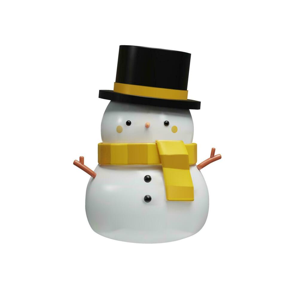 3d render boneco de neve com ouro natal chapéu. vetor ilustração sobre alegre Natal e feliz Novo ano. fofa inverno personagem dentro realista argila, plástico estilo. símbolo para vendas, celebração, feriados