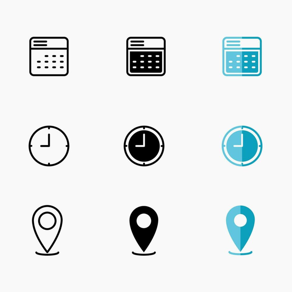 tempo, Lugar, colocar e encontro ícone símbolo, vetor ícone Projeto para o negócio