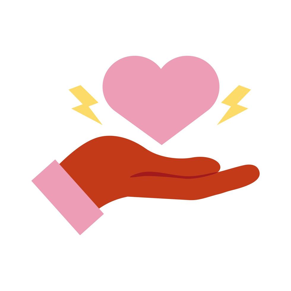 mão levantando ícone de estilo simples de símbolo de amor de coração vetor