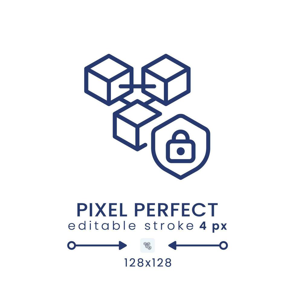 blockchain segurança linear Área de Trabalho ícone. risco gestão sistema. fraude prevenção. pixel perfeito 128x128, esboço 4 px. gui, ux Projeto. isolado do utilizador interface elemento para local na rede Internet. editável acidente vascular encefálico vetor