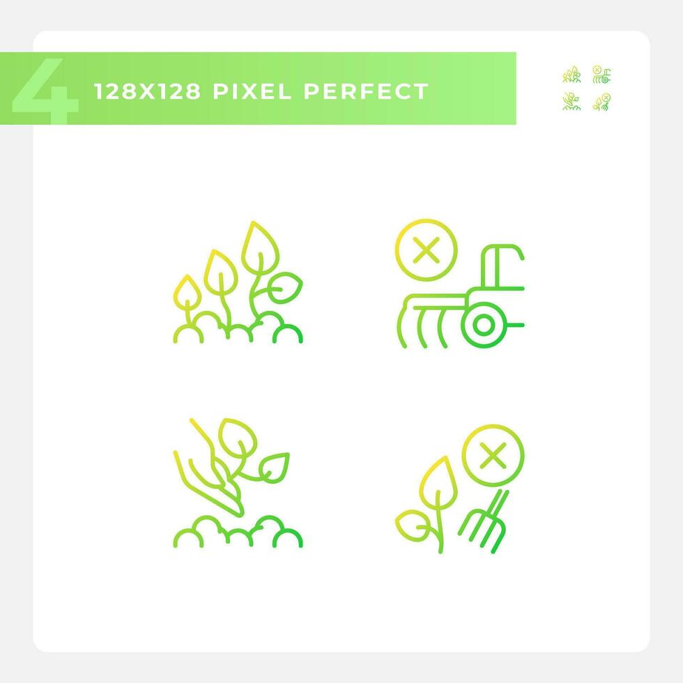 ecológico agricultura gradiente linear vetor ícones definir. ambientalmente amigável. crescendo saudável Comida. fino linha contorno símbolo desenhos pacote. isolado esboço ilustrações coleção