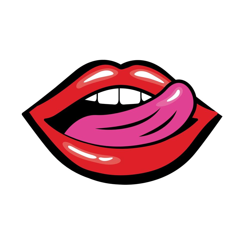 boca pop art lambendo sensualmente o ícone de estilo de preenchimento de lábios vetor